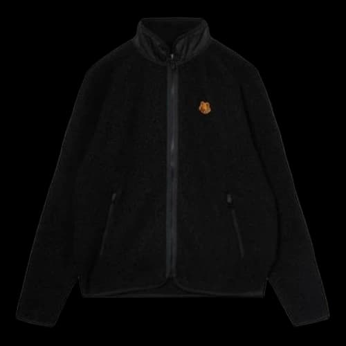 KENZO Logo Embroidered Zipper Stand Collar Black