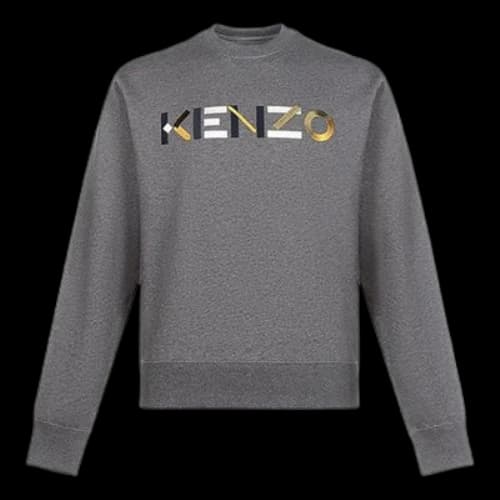 KENZO FW20 Alphabet Embroidered Cotton Fleece Lined Round Neck Long Sleeves Dark Grey