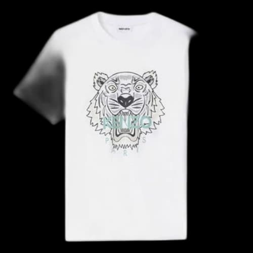 KENZO Tiger Head Printing Pattern Round Neck Short Sleeve White