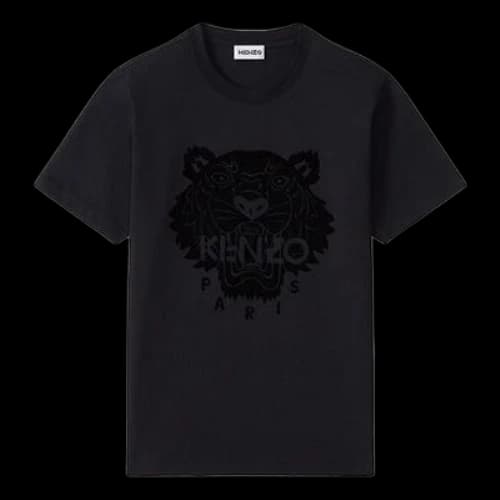 KENZO Animal Pattern Printing Round Neck Short Sleeve Black T-Shirt
