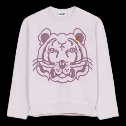 KENZO SS21 Cartoon Printing Tiger Head Long Sleeves Purple