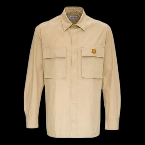 KENZO SS21 Small Tiger Head Pocket Military Long Sleeves Shirt Beige