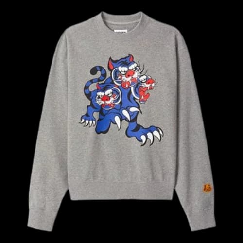 KENZO x Kansaiyamamoto Crossover SS21 TIGER Cartoon Printing Pattern Round Neck Pullover Gray