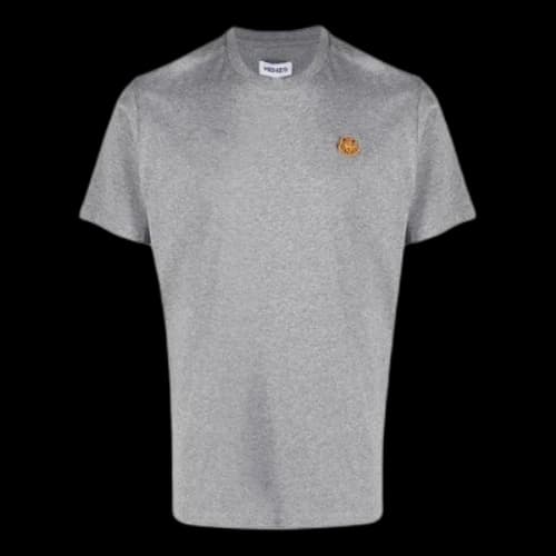 KENZO SS21 Small Tiger Head Pattern Embroidered Round Neck Short Sleeve Gray