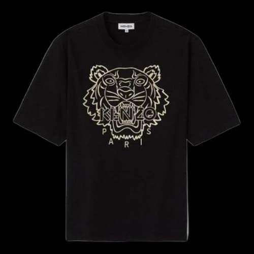 KENZO Tiger Head Embroidery Pattern Round Collar Male Black