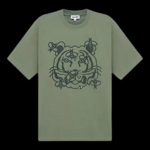 KENZO SS21 Tiger Head Pattern Cotton Round Neck Short Sleeve Green