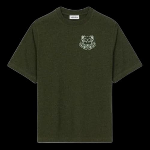 KENZO Tiger Head Pattern Printing Loose Round Neck Short Sleeve Dark Green