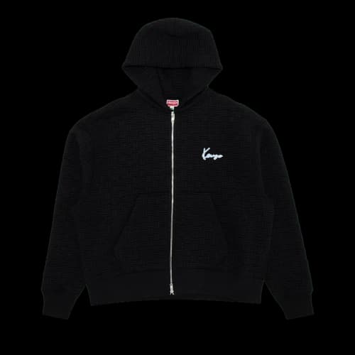 Kenzo Weave Embroidered Boxy Full Zip Hoodie 'Black'