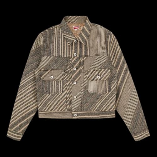 Kenzo Diagonal Stripe Slim Pleated Trucker Jacket 'Beige'