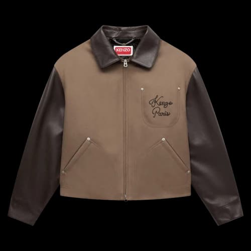 Kenzo Paris Chainstitch Leather Wool Blouson 'Taupe'