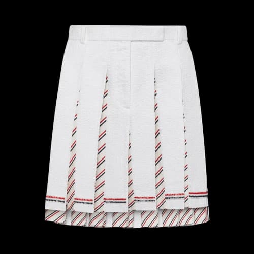 Thom Browne RWB Bugle Bead Tipping Low Rise Pleated Skirt 'White'