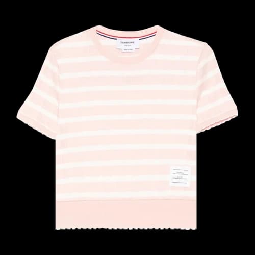 Thom Browne Rib Cuff Scallop Edge Stripe Rib Tee 'Pink/White'