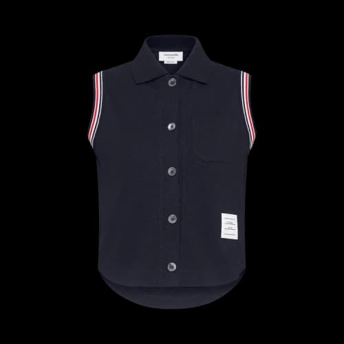 Thom Browne Button-Down Classic Pique RWB Trim Sleeveless Shirt 'Navy'