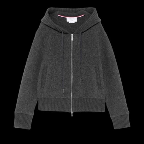 Thom Browne Wool Fleece Zip Up Hoodie 'Charcoal'