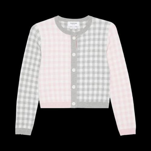Thom Browne Fun Mix Gingham Check Birdseye Back Jacquard Cropped Crew Neck Knitwear 'Seasonal Combo'