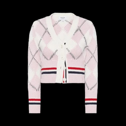 Thom Browne Argyle Intarsia Merino Wool Shrunken Cardigan 'Light Pink'