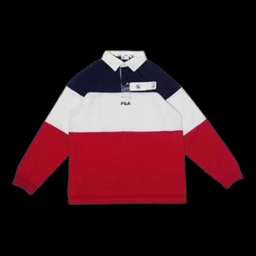 FILA Version Splicing Colorblock Long Sleeves Polo Shirt Red Blue