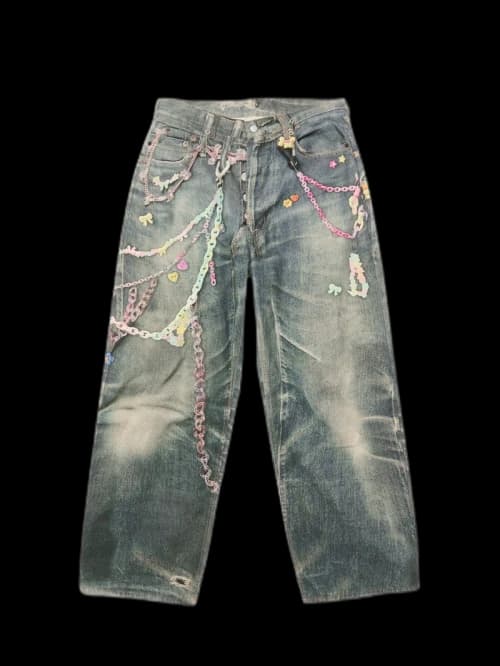 Acne Studios Vintage Chain Detail Loose Jeans Blue