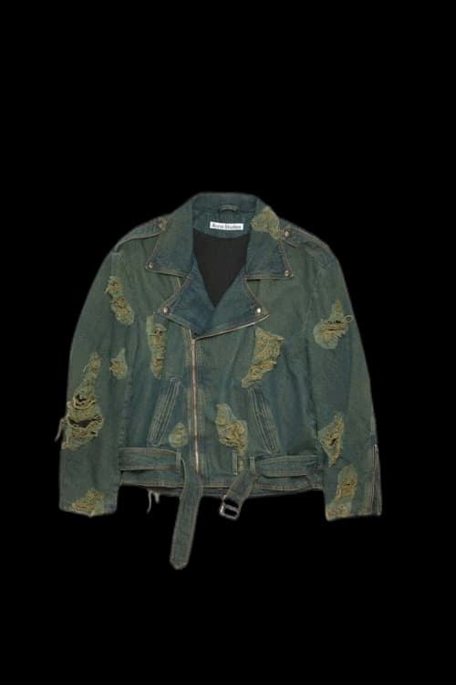 Acne Studios Distressed Denim Biker Jacket Blue/Green
