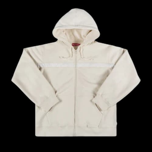 Supreme Text Stripe Zip Up Hooded Sweatshirt 'Natural'