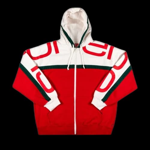 Supreme Big Logo Paneled Zip Up Hooded Sweatshirt 'Red'
