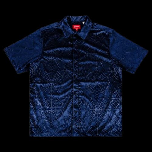Supreme Spider Web Velvet Short-Sleeve Shirt 'Navy'