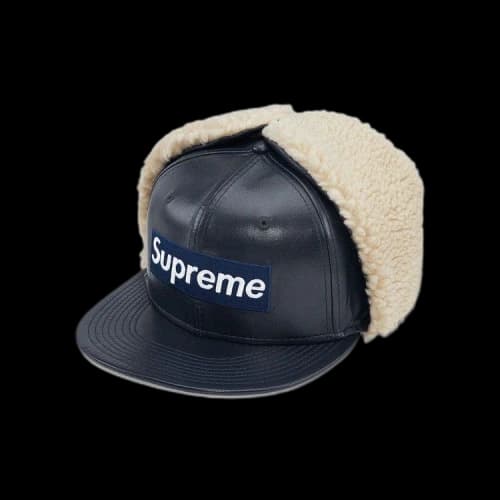 Supreme Leather Earflap Box Logo New Era 'Navy'