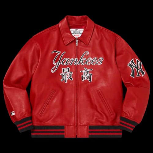 Supreme x New York Yankees Kanji Leather Varsity Jacket 'Red'