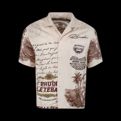 Rhude Silk Cigar Short-Sleeve Button Up 'Creme/Brown'