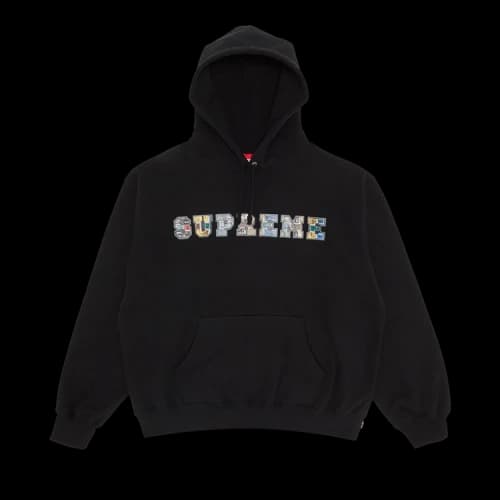 Supreme Collegiate Patchwork Leather Hooded Sweatshirt 'Black'