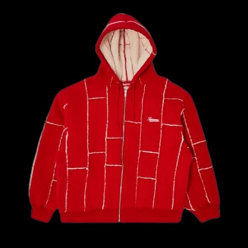 Supreme Faux Shearling Zip Up Hooded Sweatshirt 'Red'