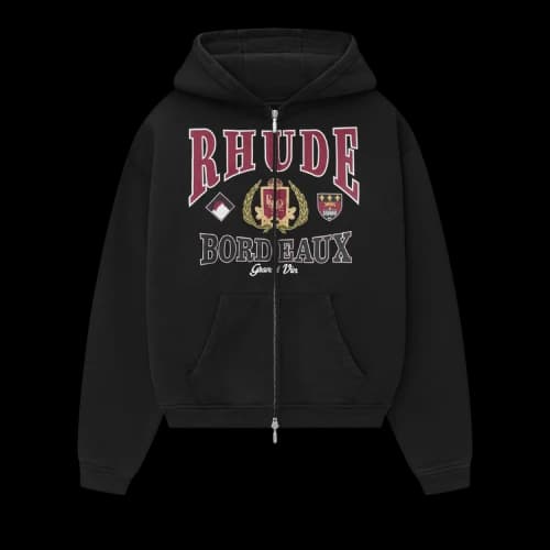 Rhude Bordeaux Grand Vin Zip Up Hoodie 'Vintage Black'