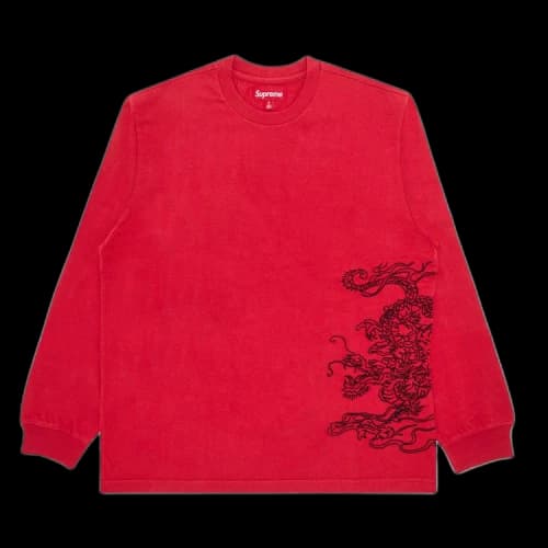 Supreme Dragon Embroidered Long-Sleeve Top 'Red'