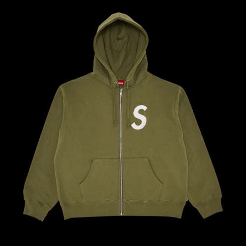 Supreme S Logo Zip Up Hooded Sweatshirt 'Light Olive'