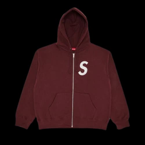 Supreme S Logo Zip Up Hooded Sweatshirt 'Maroon'