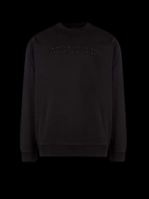 Moncler Man Cotton Embroidered Logo Sweatshirt Black