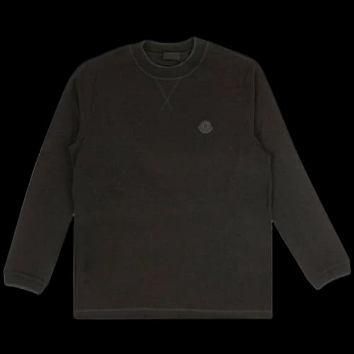 Moncler Wool Long-Sleeve Logo Patch T-Shirt 'Black'