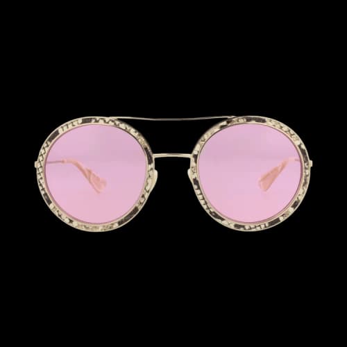Gucci Round-Frame Leather Sunglasses Ivory Gold Pink (GG0061SLEA-30010513-001)