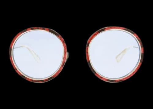 Gucci Round-Frame Leather Sunglasses Red/Gold/Light/Blue (GG0061SLEA-30010513-002-60534)