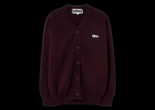 Comme des Garcons Logo Patch Rib Stitch Cardigan Wine