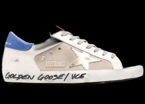 Golden Goose Super-Star White Blue Gold Red Handwritten