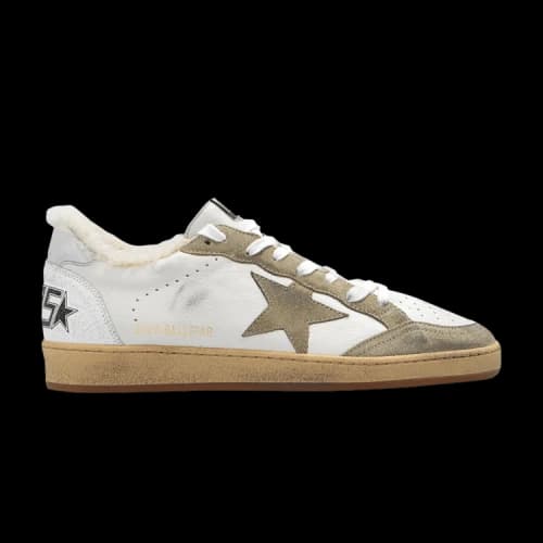 Golden Goose Ball Star Shearling-Lined Distressed 'White Taupe'