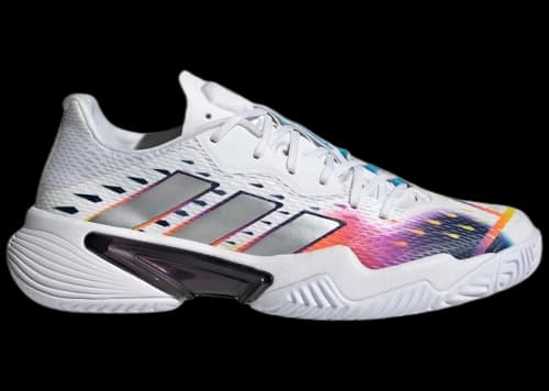 adidas Barricade Cloud White Silver Metallic Bright Cyan (Women's)