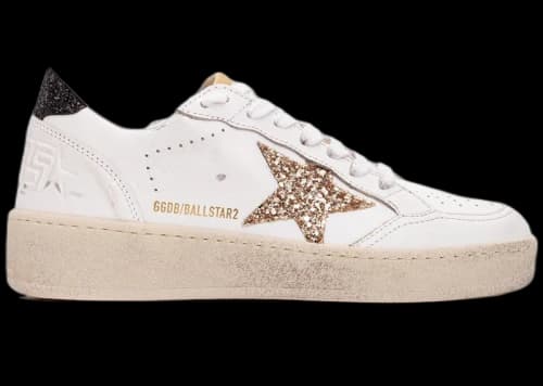 Golden Goose Ball-Star White Gold Glitter Star Black (Women's)
