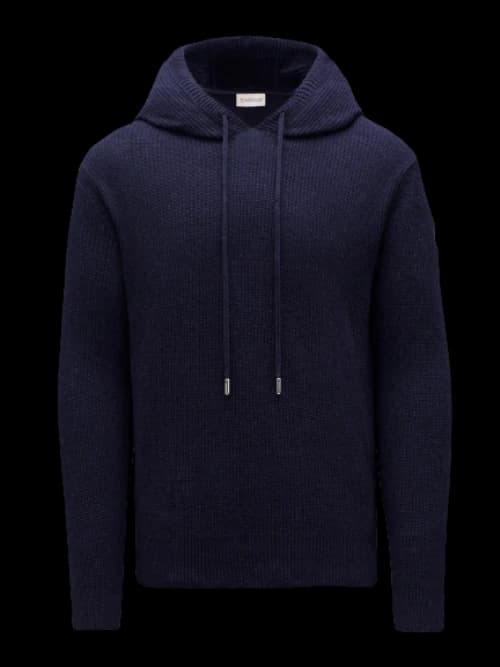 Moncler Wool and Cashmere Knit Hoodie Ink Blue