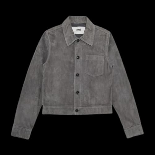 Ami Suede Leather Overshirt 'Grey'
