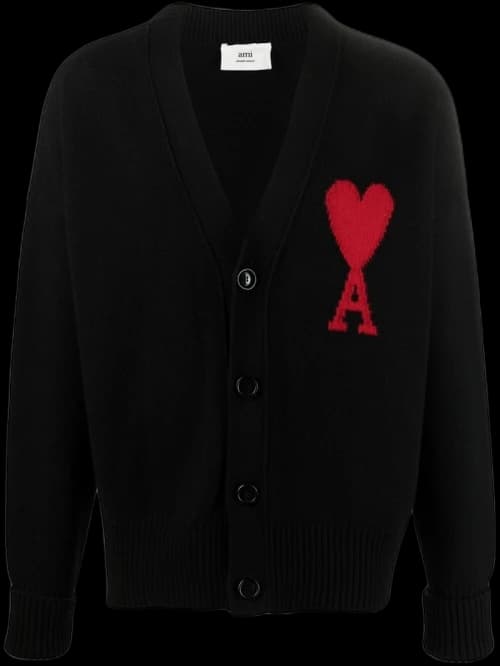 Ami Paris Ami De Coeur Merino Wool Oversize Cardigan Black/Red