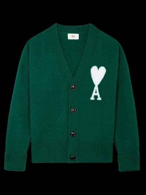 Ami Paris Ami De Coeur Merino Wool Oversize Cardigan Green/White