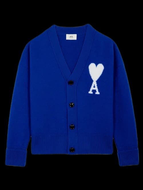 Ami Paris Ami De Coeur Merino Wool Oversize Cardigan Royal Blue/White