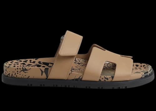 Hermes Chypre Sandal Beige Argile Écorce Calfskin Animal Print Sole (Women's)